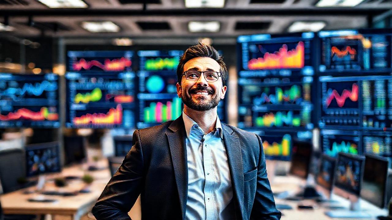 Un ejecutivo optimista trabaja en oficina moderna