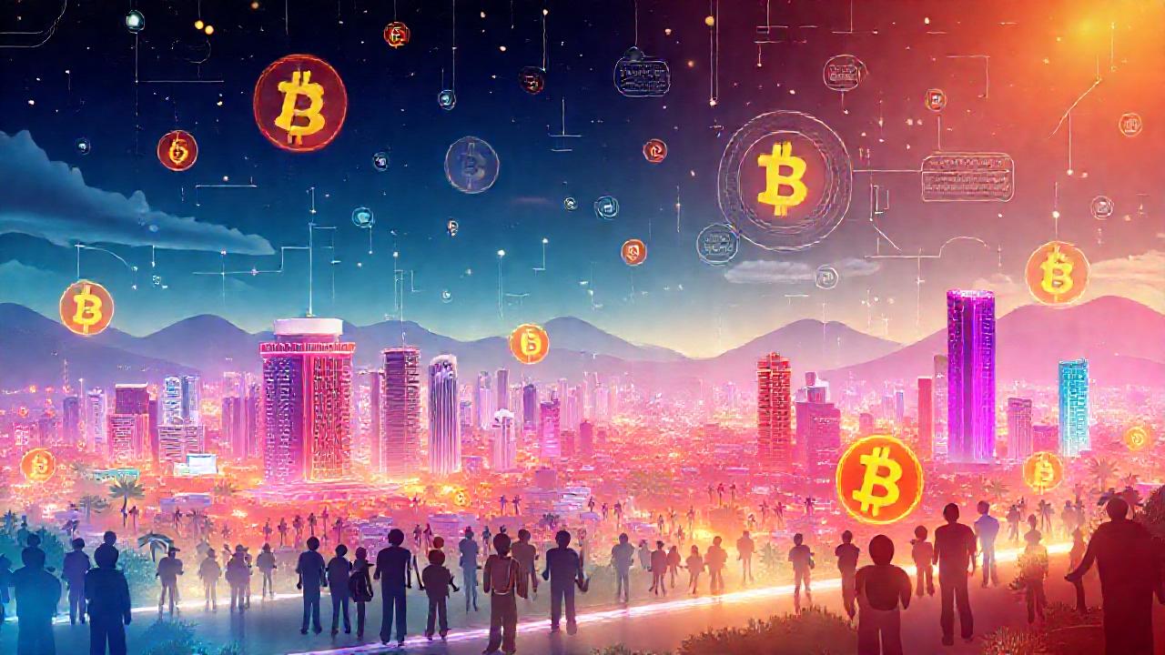 Ciudad futurista con criptomonedas mexicanas
