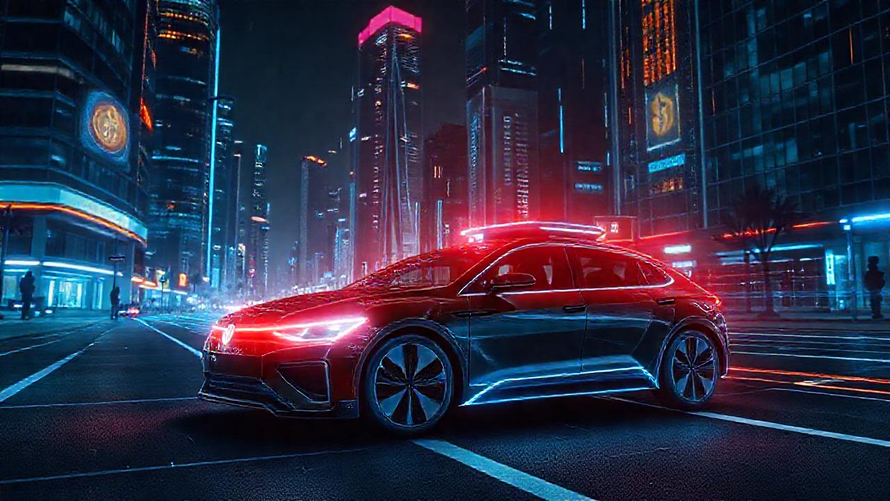 Ciudad futurista con vehículos autónomos digitales