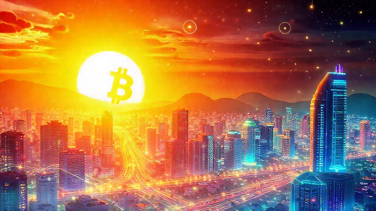 Ciudad futurista con blockchain y Bitcoin