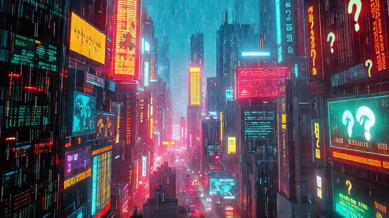 Ciudad cyberpunk, futuro fragmentado y digital
