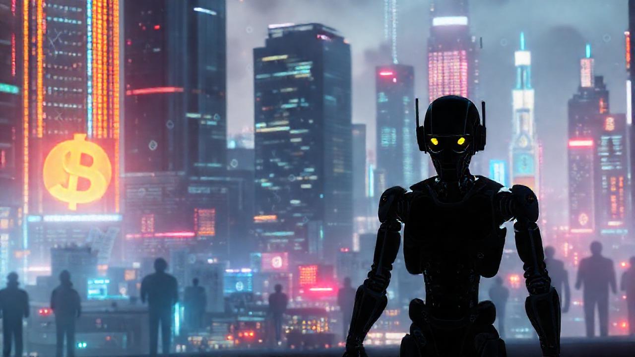 Ciudad futurista, caos y ansiedad tecnológica