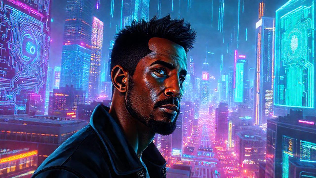 Ciudad futurista holográfica y esperanzadora