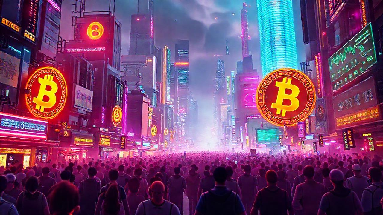 Ciudad futurista digital, monedas brillantes y caos