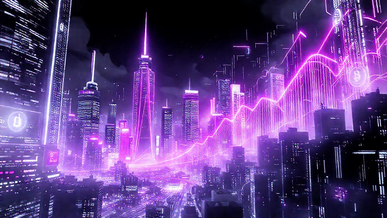 Ciudad futurista digitalmente vibrante y ascendente