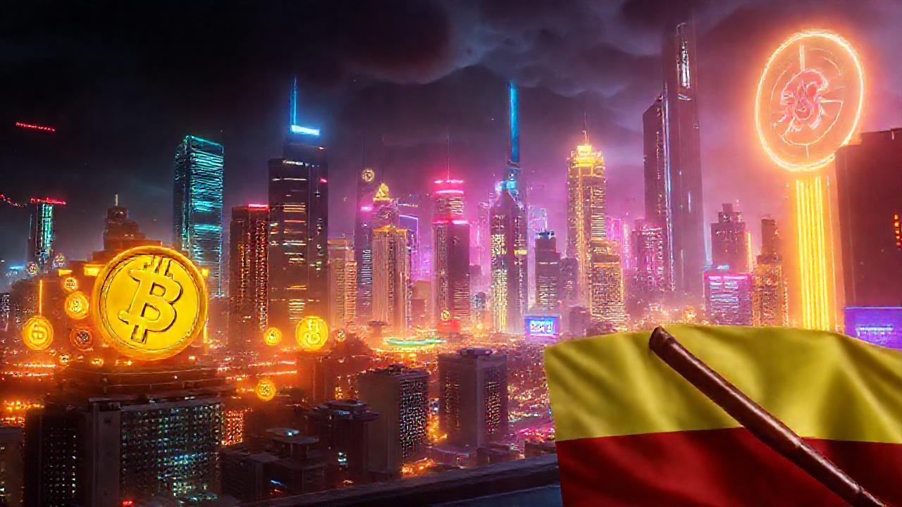 Ciudad futurista, cripto y sombras digitales