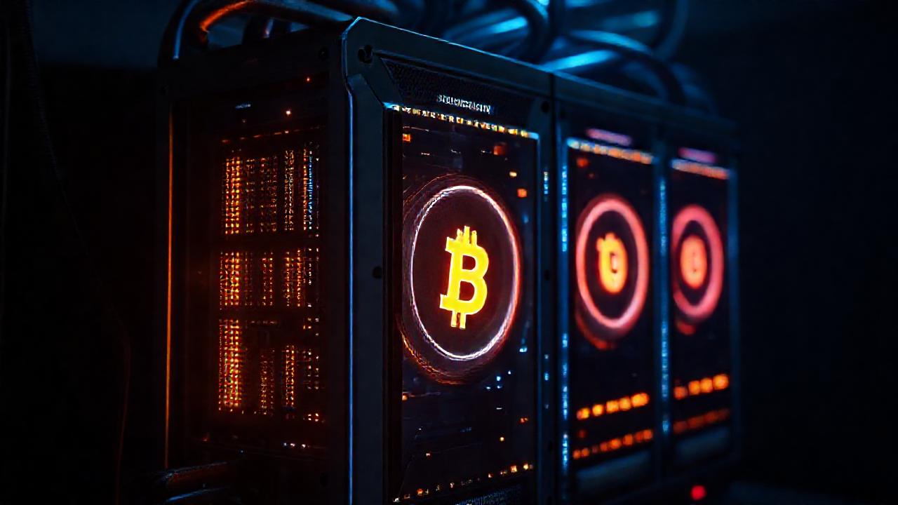 Riega de minería futurista, datos y Bitcoin