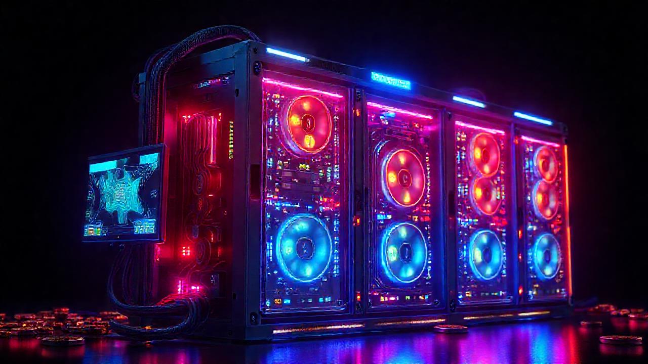 Una rig minera futurista brilla intensamente