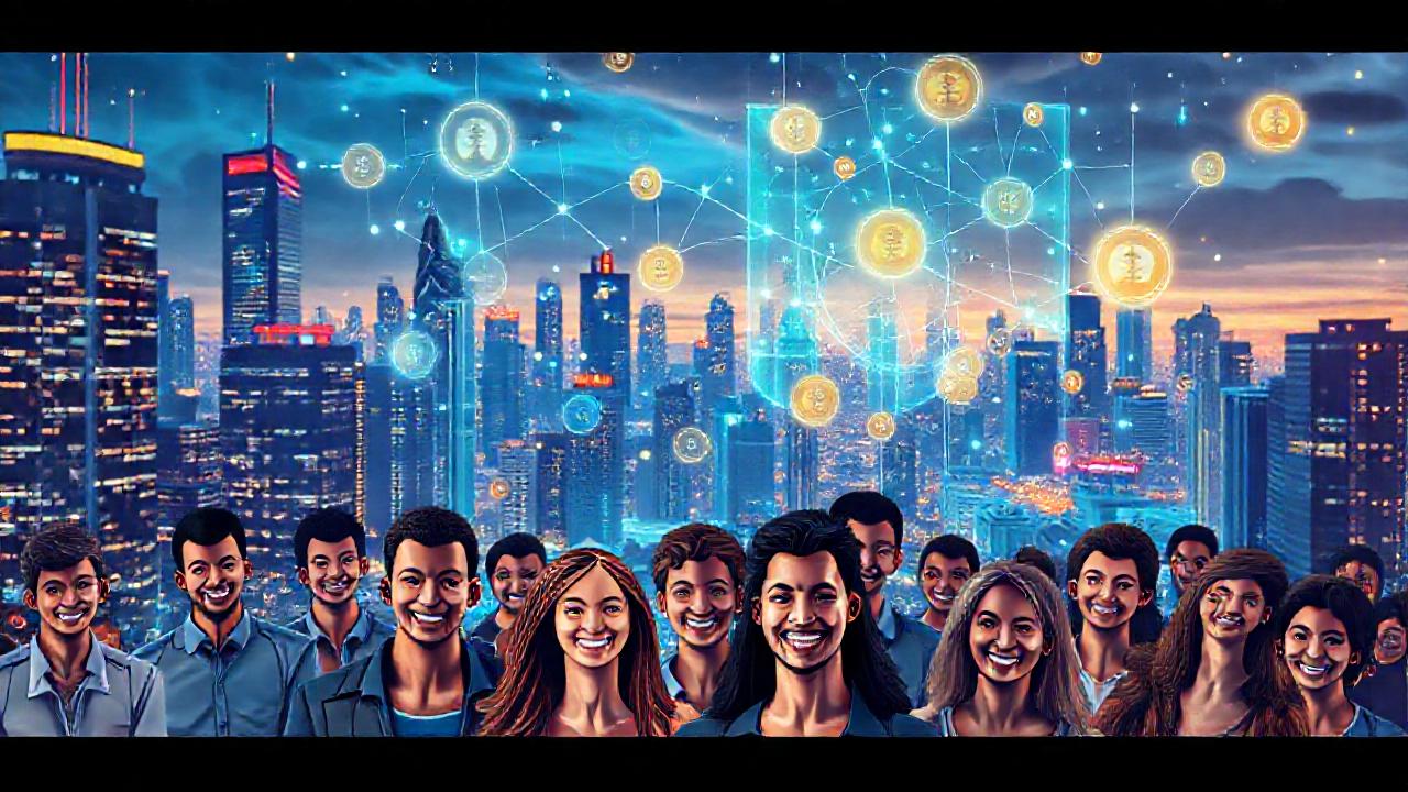 Ciudad futurista informa sobre cripto digital