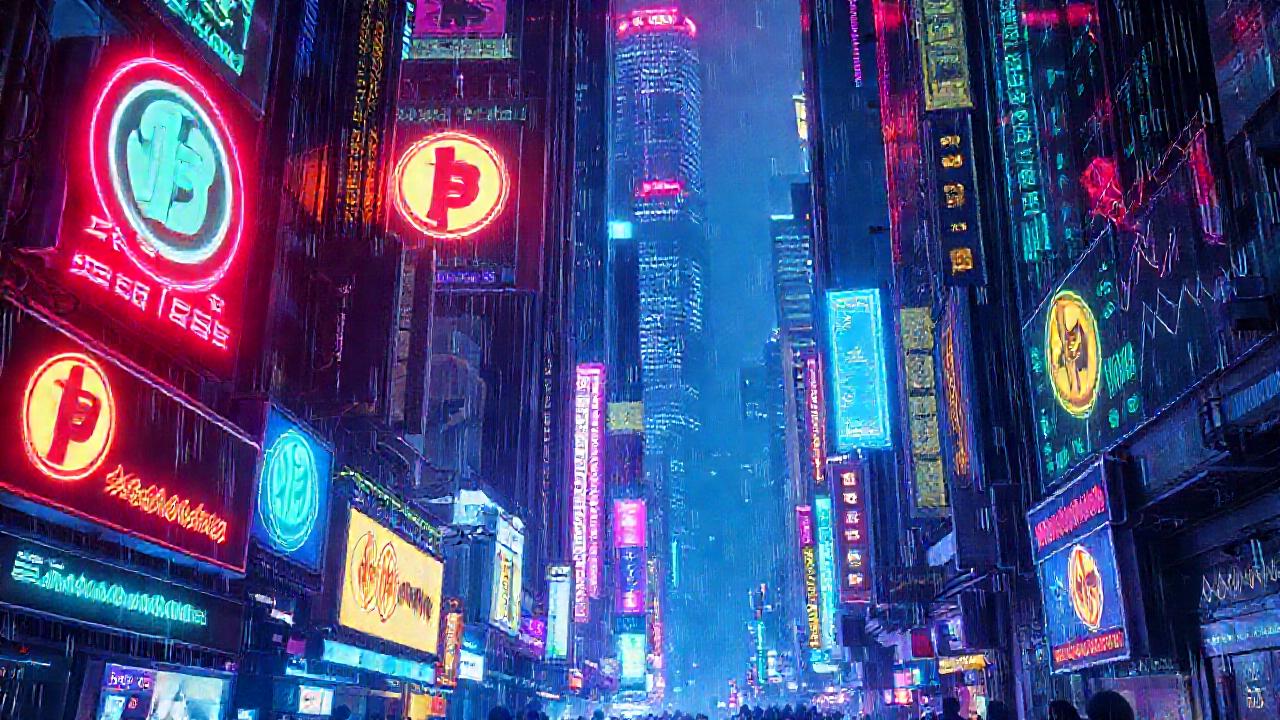 Ciudad cyberpunk digital, vibrante y caótica