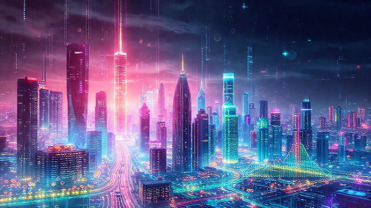 Ciudad futurista de datos brillantes