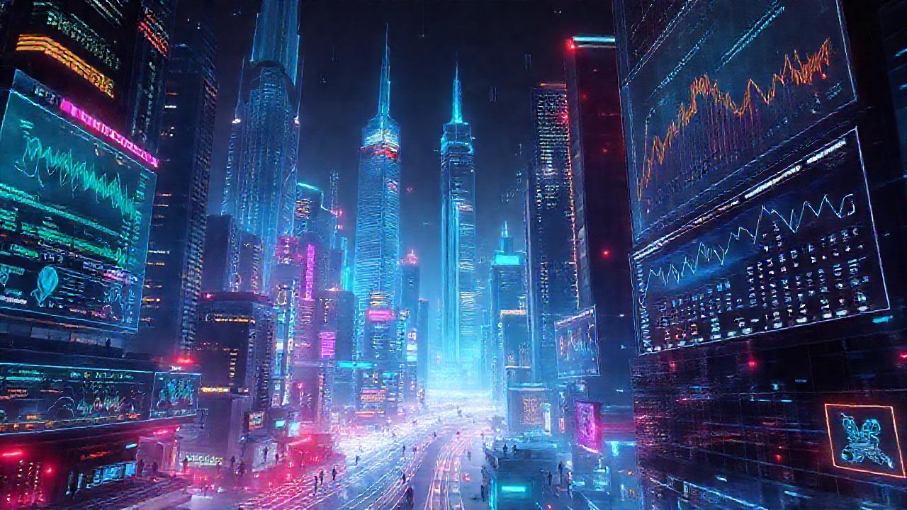 Ciudad futurista digital con criptomonedas