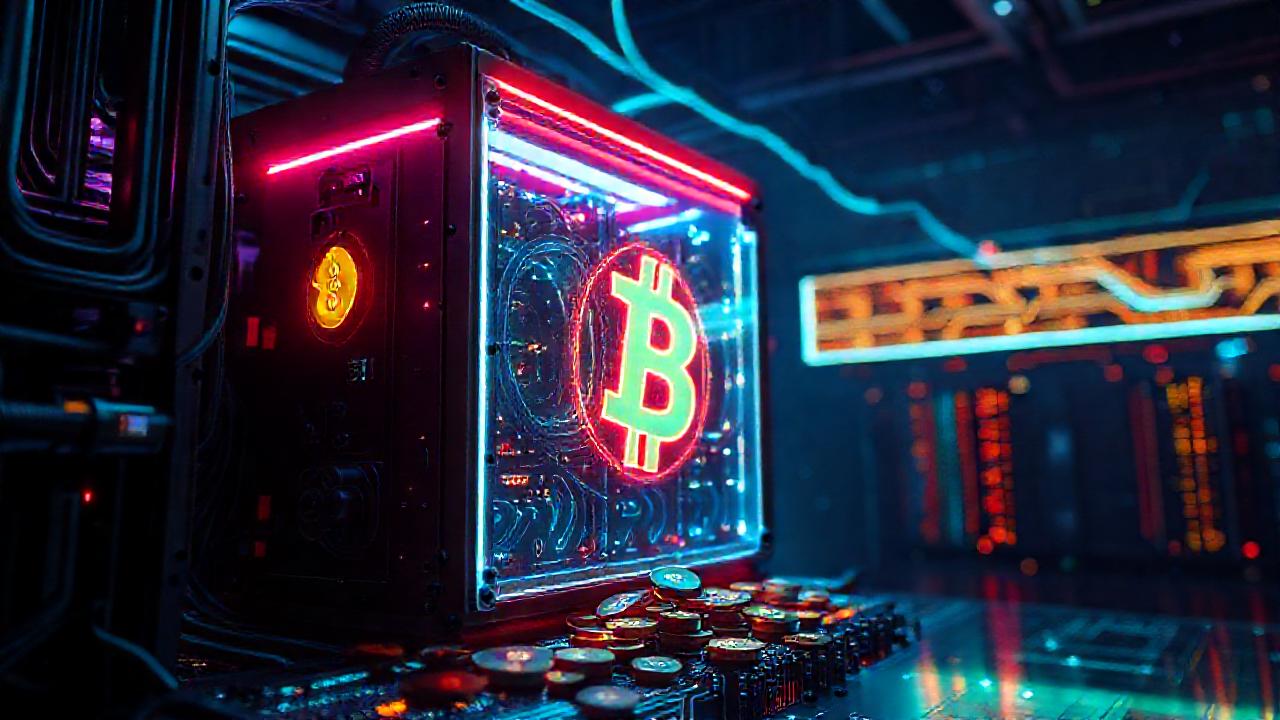 Una mina futurista emite luces digitales