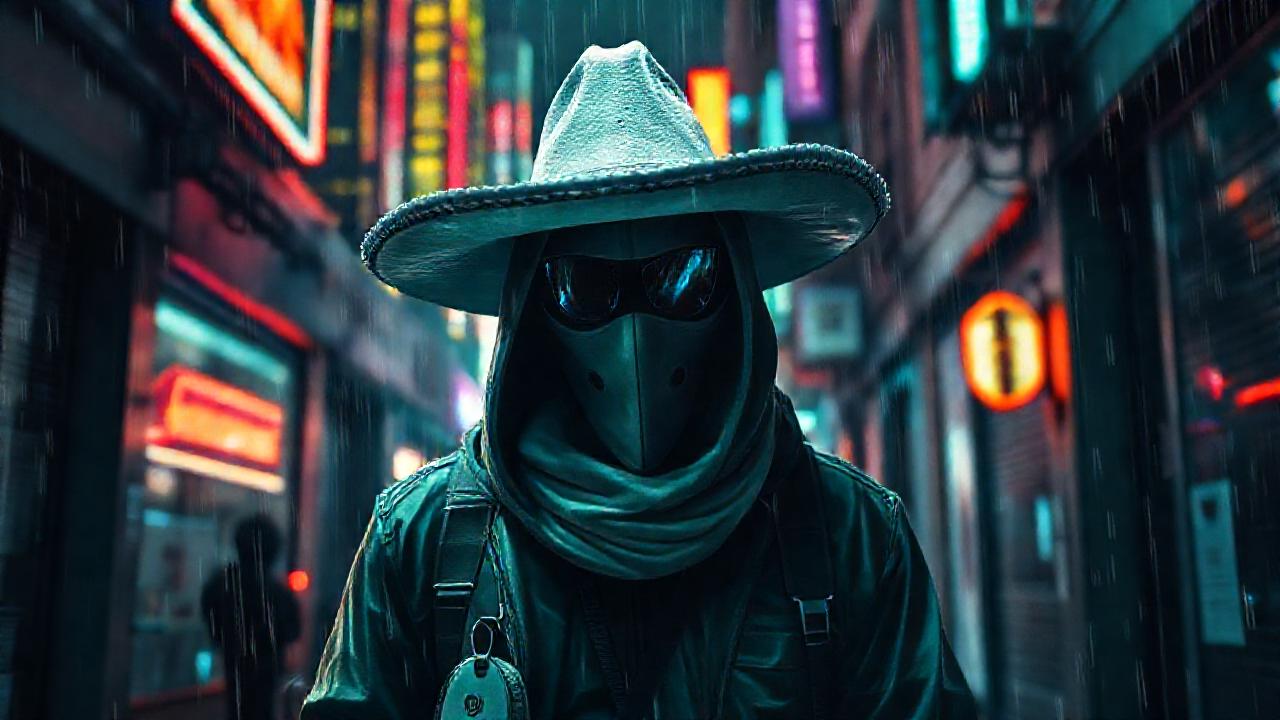 Hacker cyberpunk en calle oscura