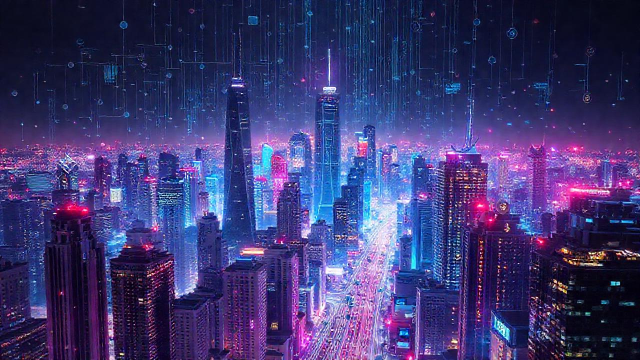 Ciudad futurista con blockchain digital