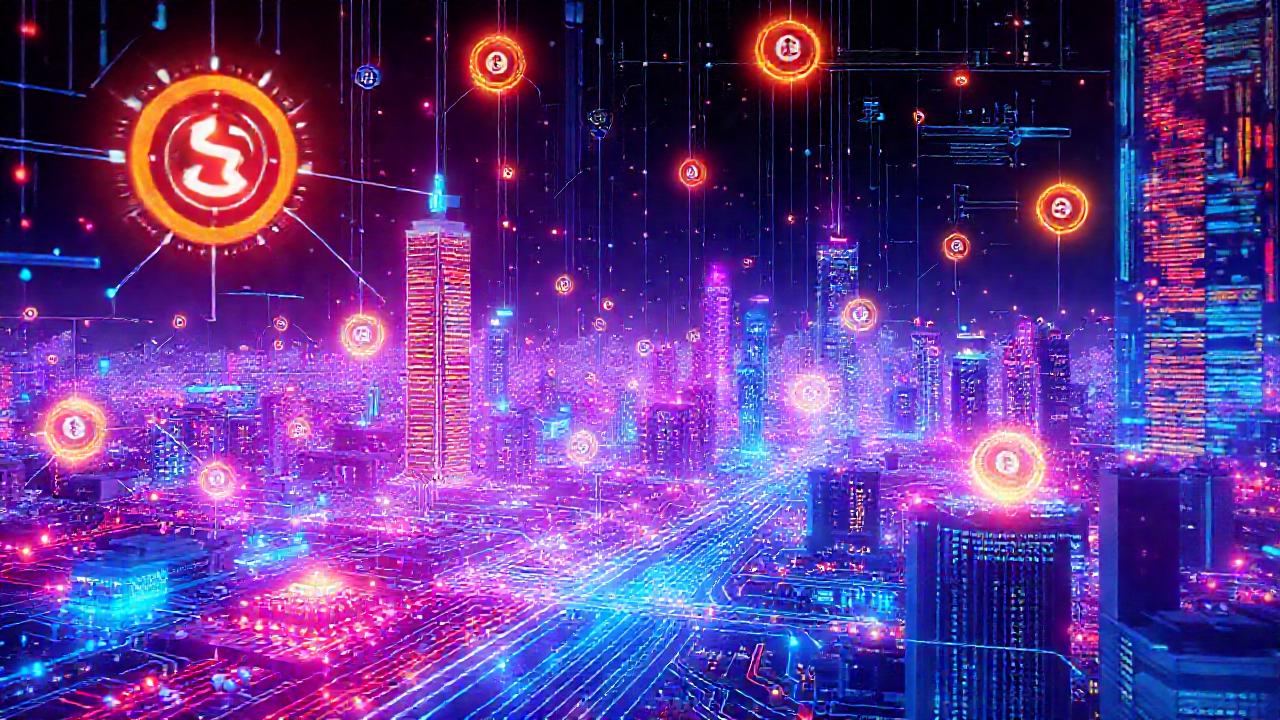 Blockchain futurista irradia datos y colores