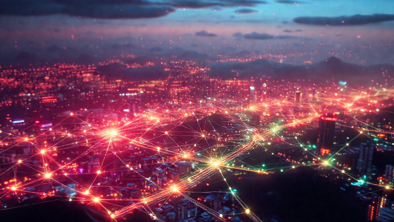 Paisaje digital futurista, blockchain y sombras