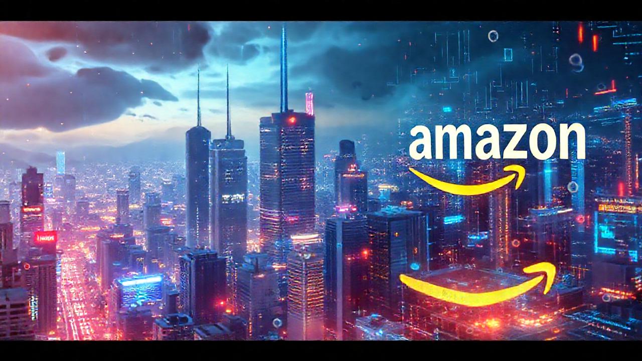 Ciudad futurista con tecnología y comercio